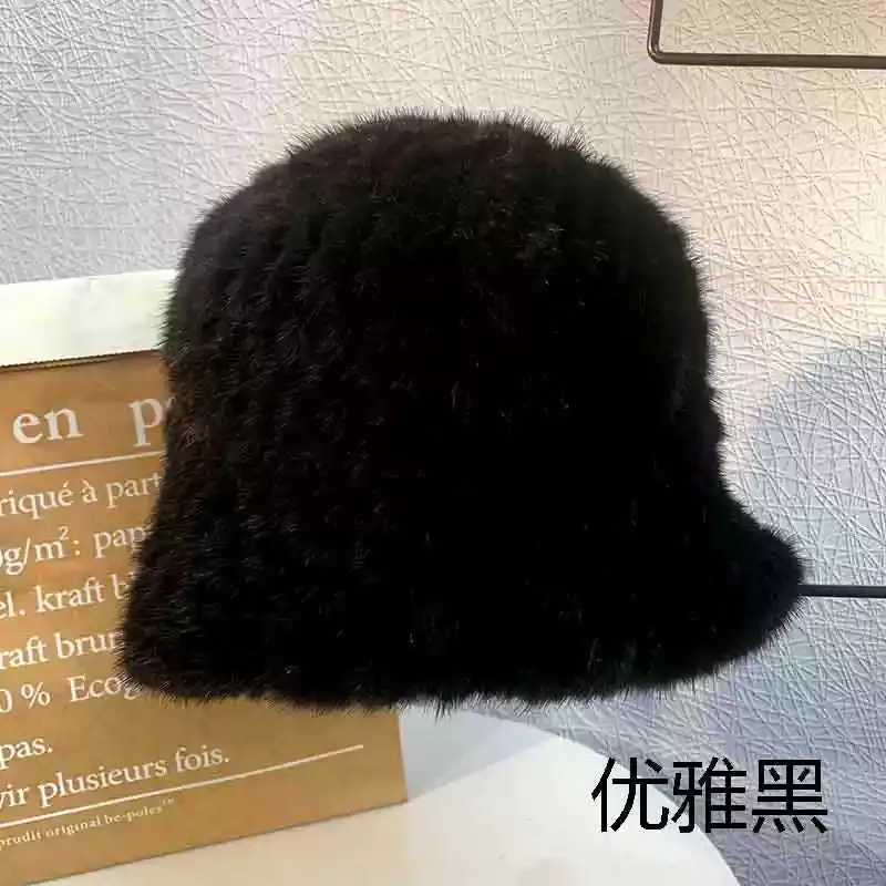 2023 homemade mink fur hat topper fisherman woven wool hat double-sided mink fur warm ear protection women's all-match