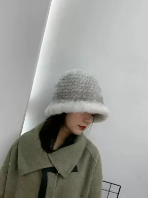 2023 homemade mink fur hat topper fisherman woven wool hat double-sided mink fur warm ear protection women's all-match