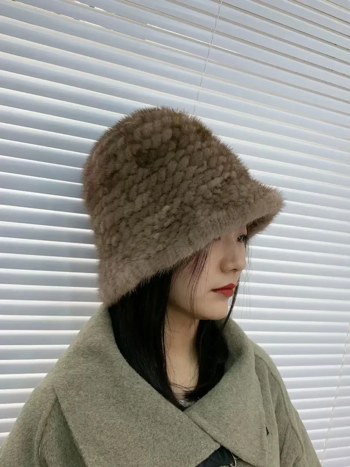 2023 homemade mink fur hat topper fisherman woven wool hat double-sided mink fur warm ear protection women's all-match