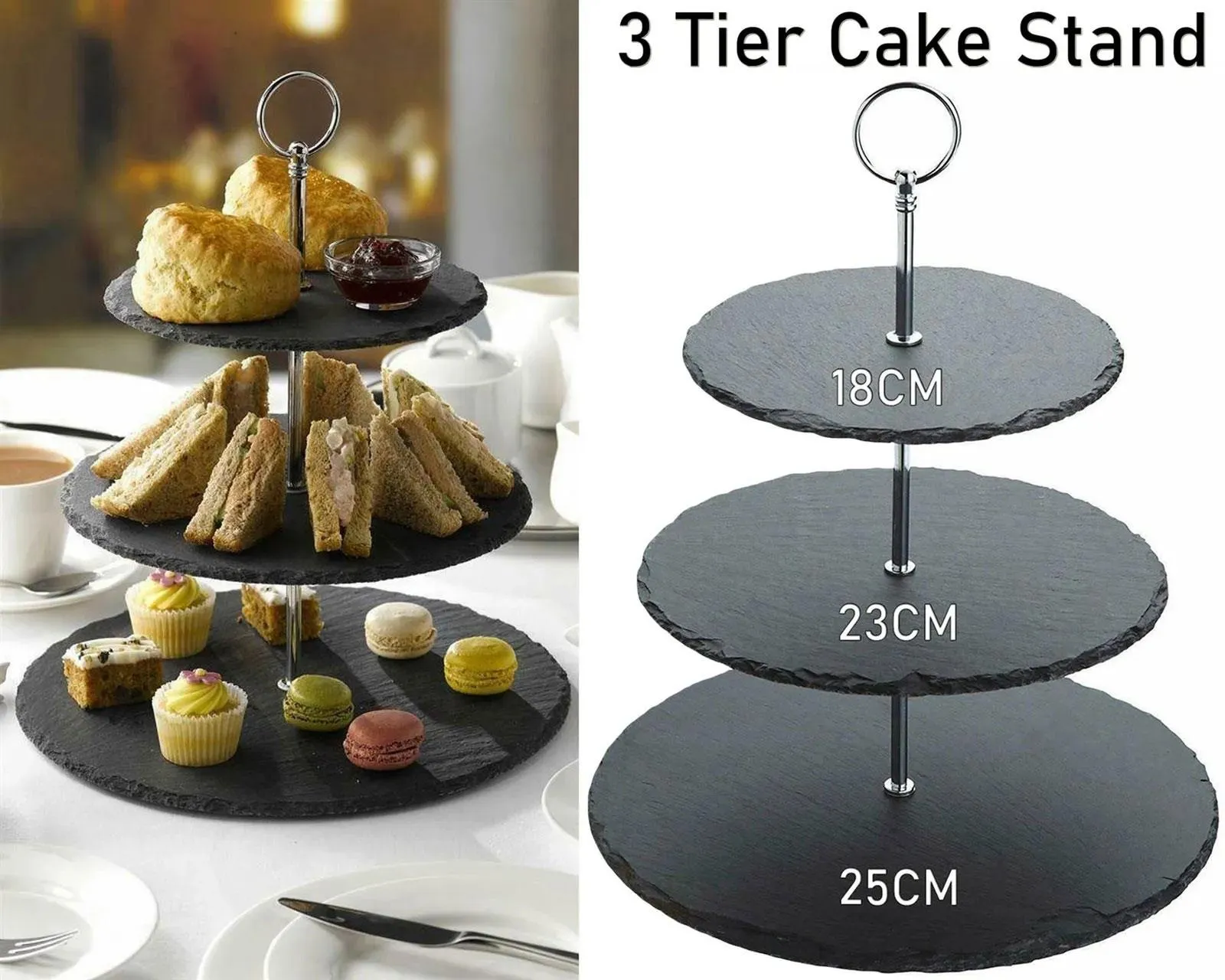 3 Tier Natural Slate Cake Stand