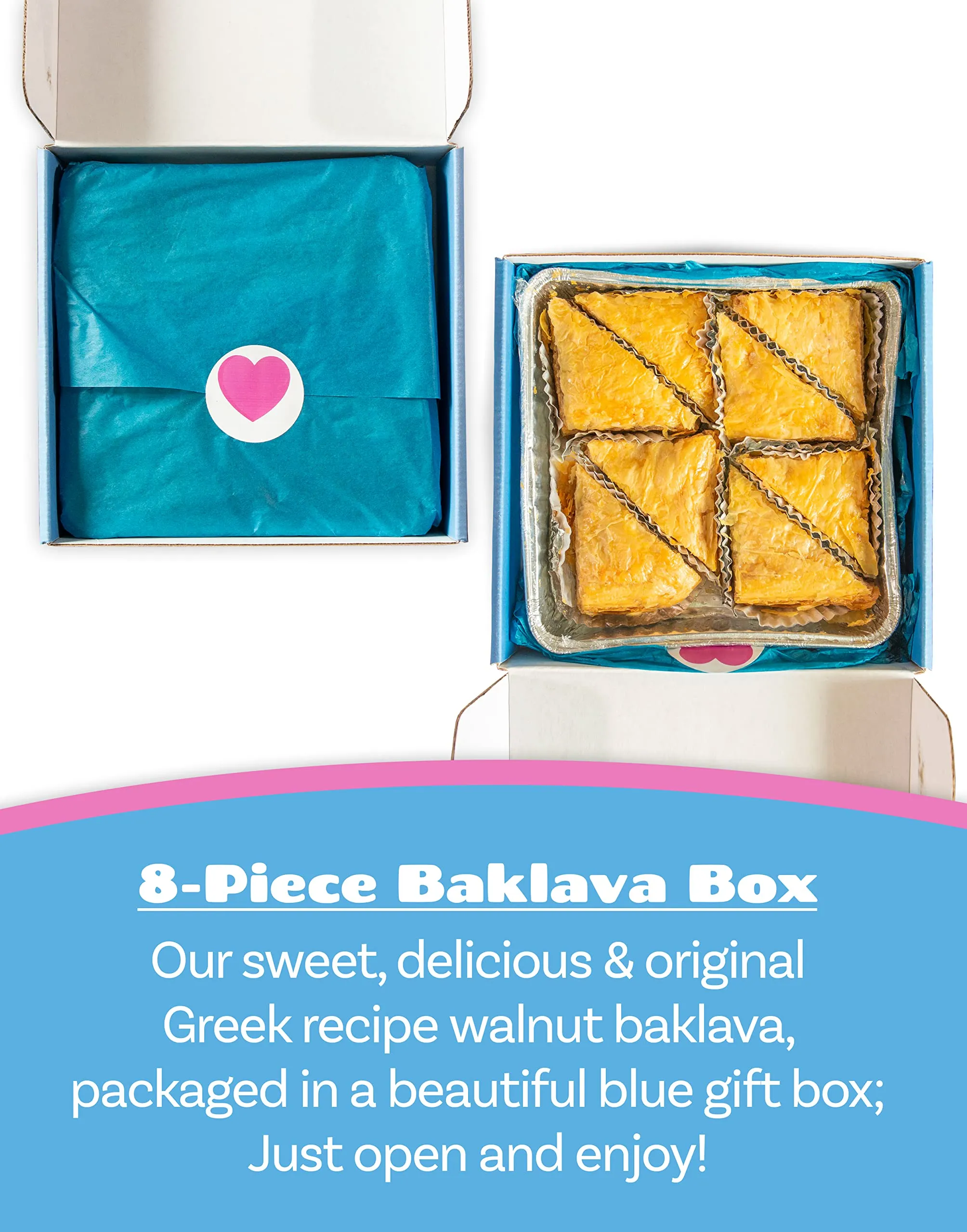 8-Piece Baklava Pastry Dessert Gift Box - (8) Large 2.3 oz  Pieces - Perfect for Gifts, Parties, and More