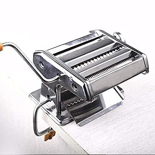 Alexindia marketing Stainless Steel Pasta Noodle Maker Machine with Suction Base, Hand Crank and Clamp, 18x13x16 cm,