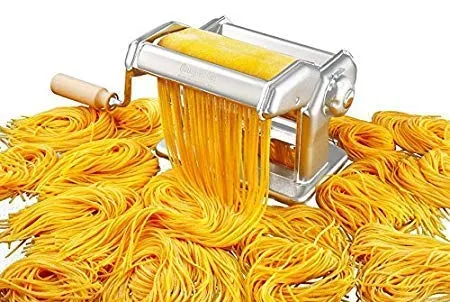 Alexindia marketing Stainless Steel Pasta Noodle Maker Machine with Suction Base, Hand Crank and Clamp, 18x13x16 cm,