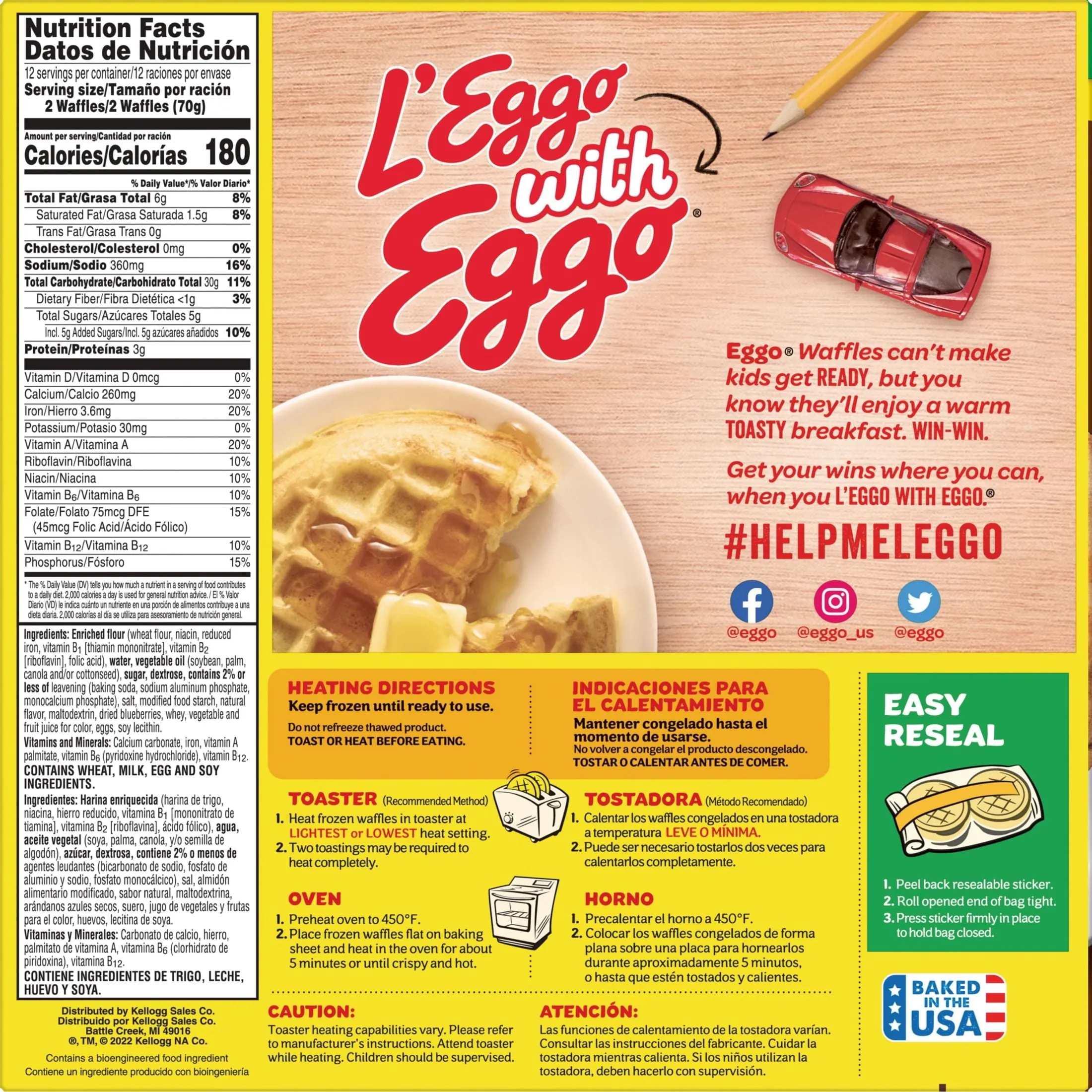 Eggo Blueberry Waffles, 29.6 oz, 24 Count (Frozen)