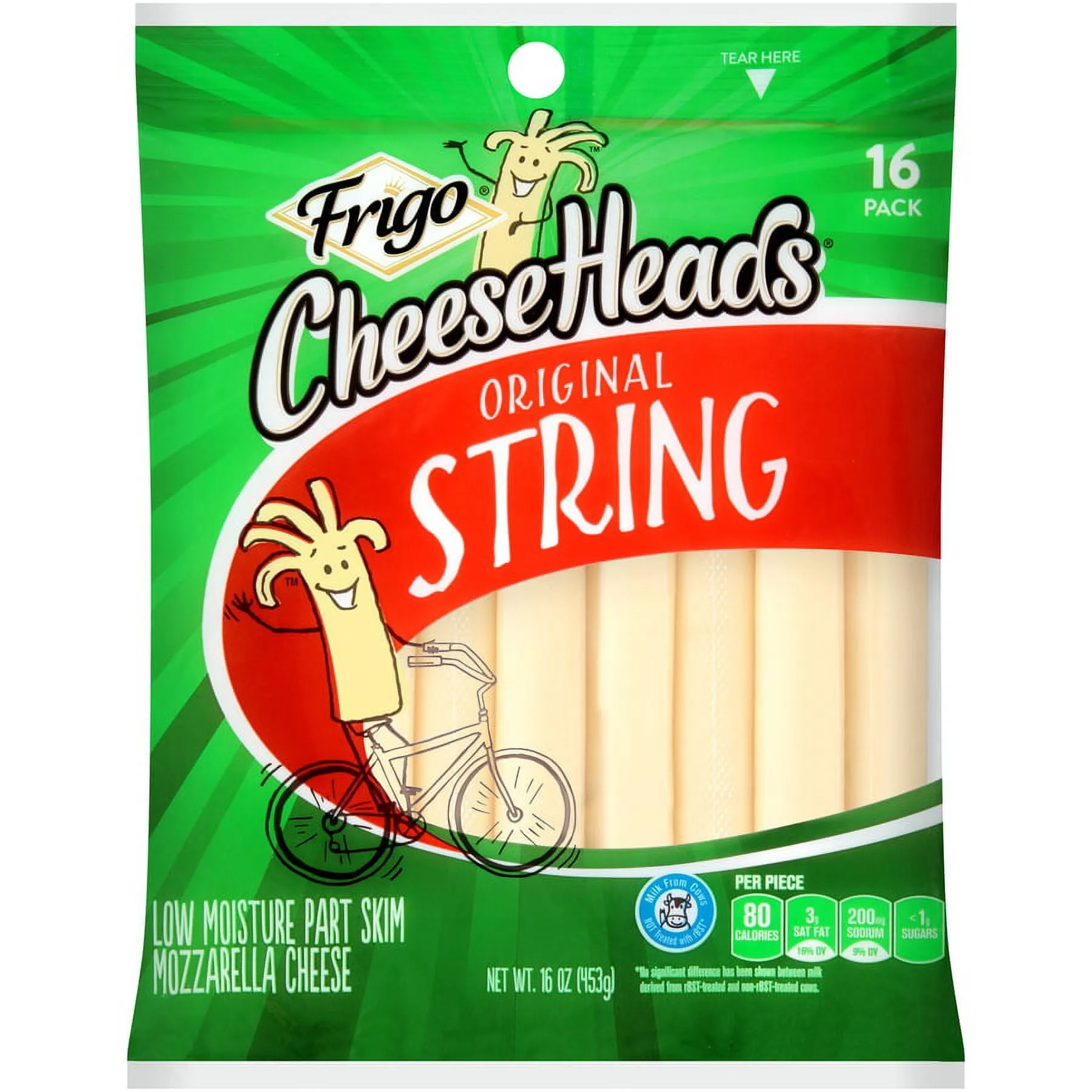 Frigo Cheese Heads Original Mozzarella String Cheese Snacks, 16 oz, 16 Count