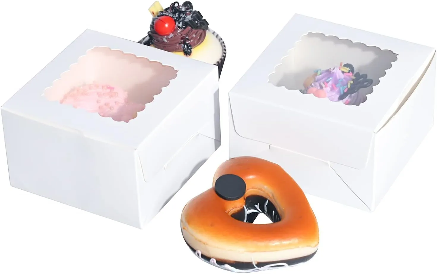 Glamifirsto 50pcs 3x3x2.5 Inches Cookie Boxes with Window: Bakery Boxes, Treat Boxes, Strawberry Boxes, Mini Cake Boxes, Pastry Boxes for Cupcakes, Chocolates Strawberries, Dessert-White