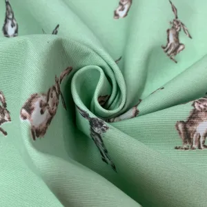 Hares (Green) Printed Canvas Fabric