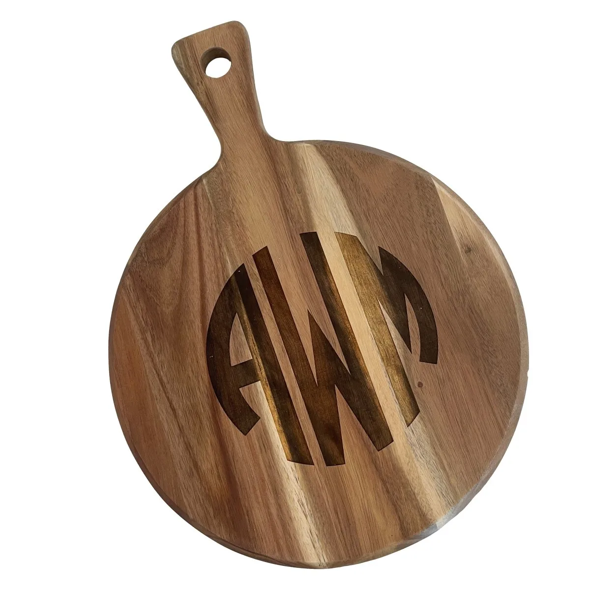 Personalized Round Acacia Wood Cutting Board with Handle