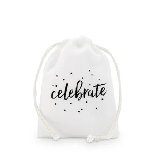 "celebrate" Print Muslin Drawstring Favor Bag - Small