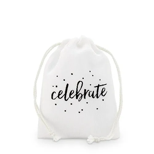 "celebrate" Print Muslin Drawstring Favor Bag - Small