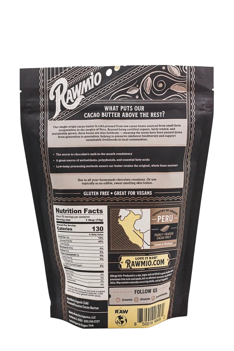 Raw Organic Peruvian Cacao Butter - 16 oz