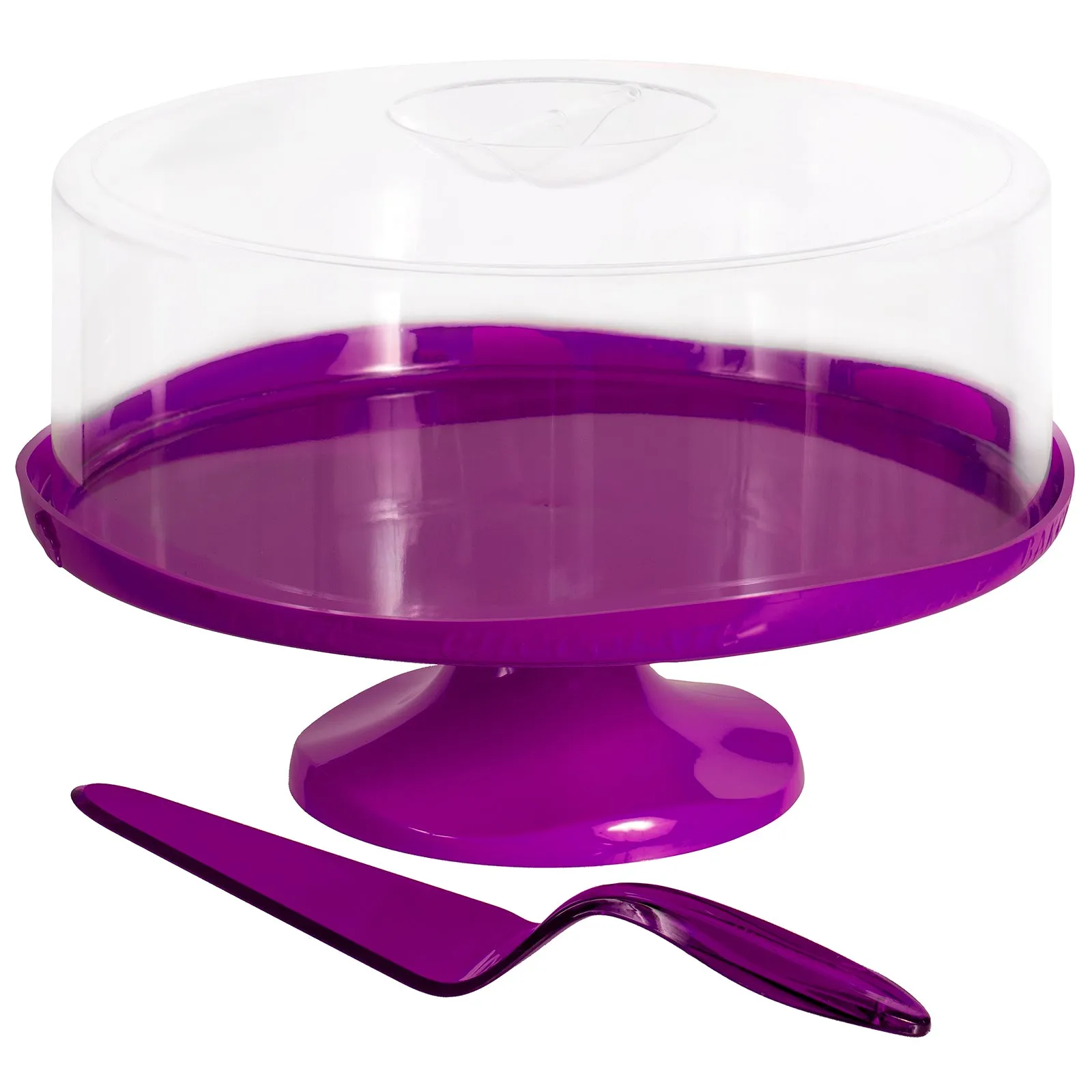 Red Co. Durable Plastic Cake Stand with Dome Cover and Serving Spatula, Covered Pedestal Dessert Display — 11 Inches — Color Vary