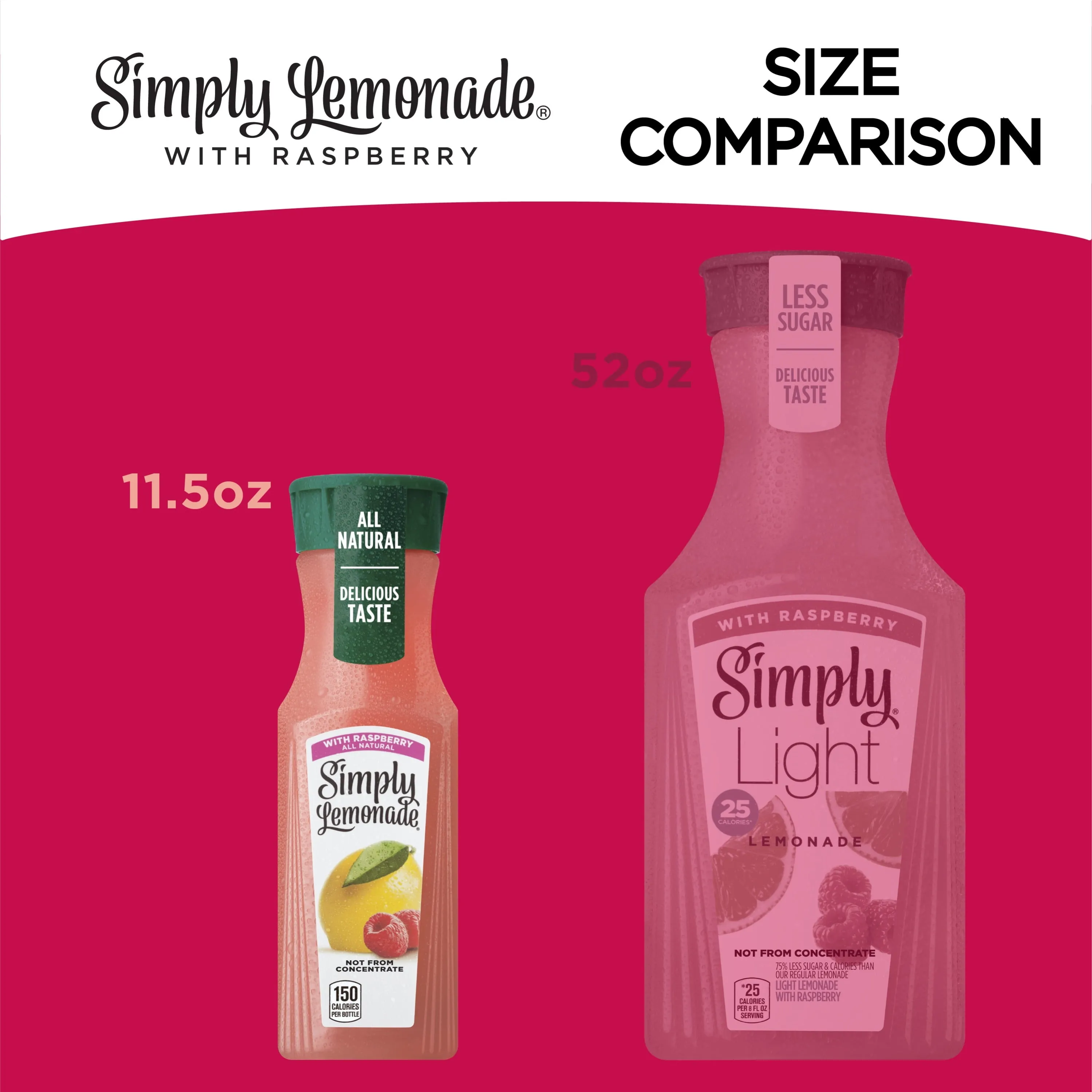 Simply Lemonade Non GMO All Natural Raspberry Lemonade Juice, 11 fl oz Bottle