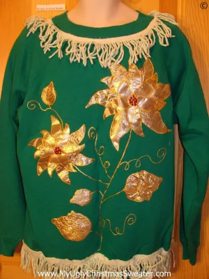 Tacky Christmas Sweatshirt Homemade Gold Poinsettias