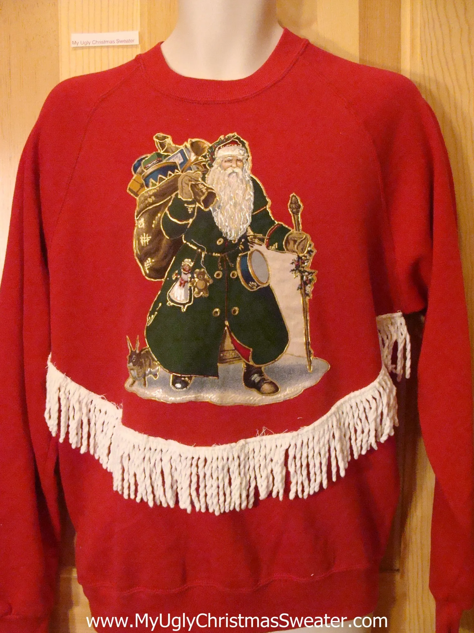 Tacky Christmas Sweatshirt Homemade Santa and Fringe