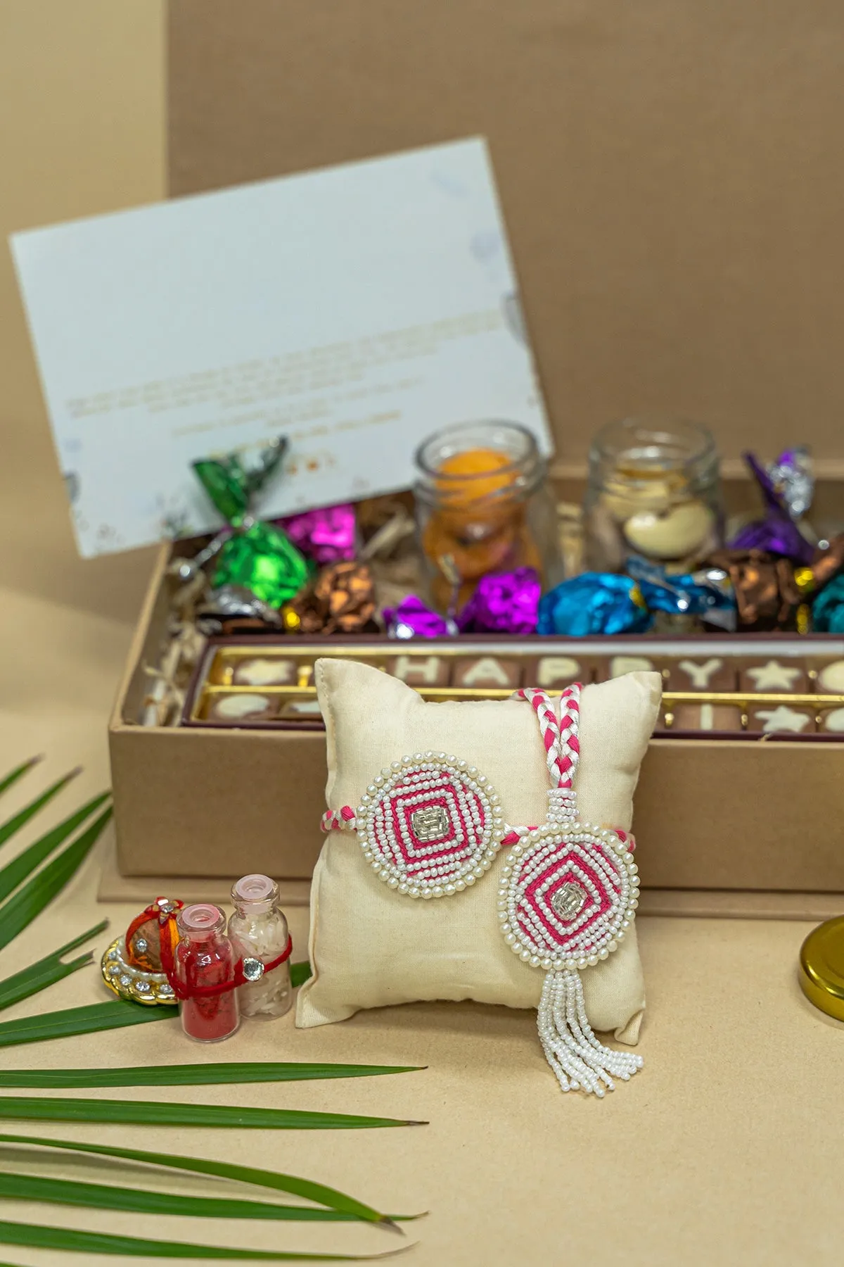 The Rakhi Hamper - Embroidered Rakhi and Lumba Set