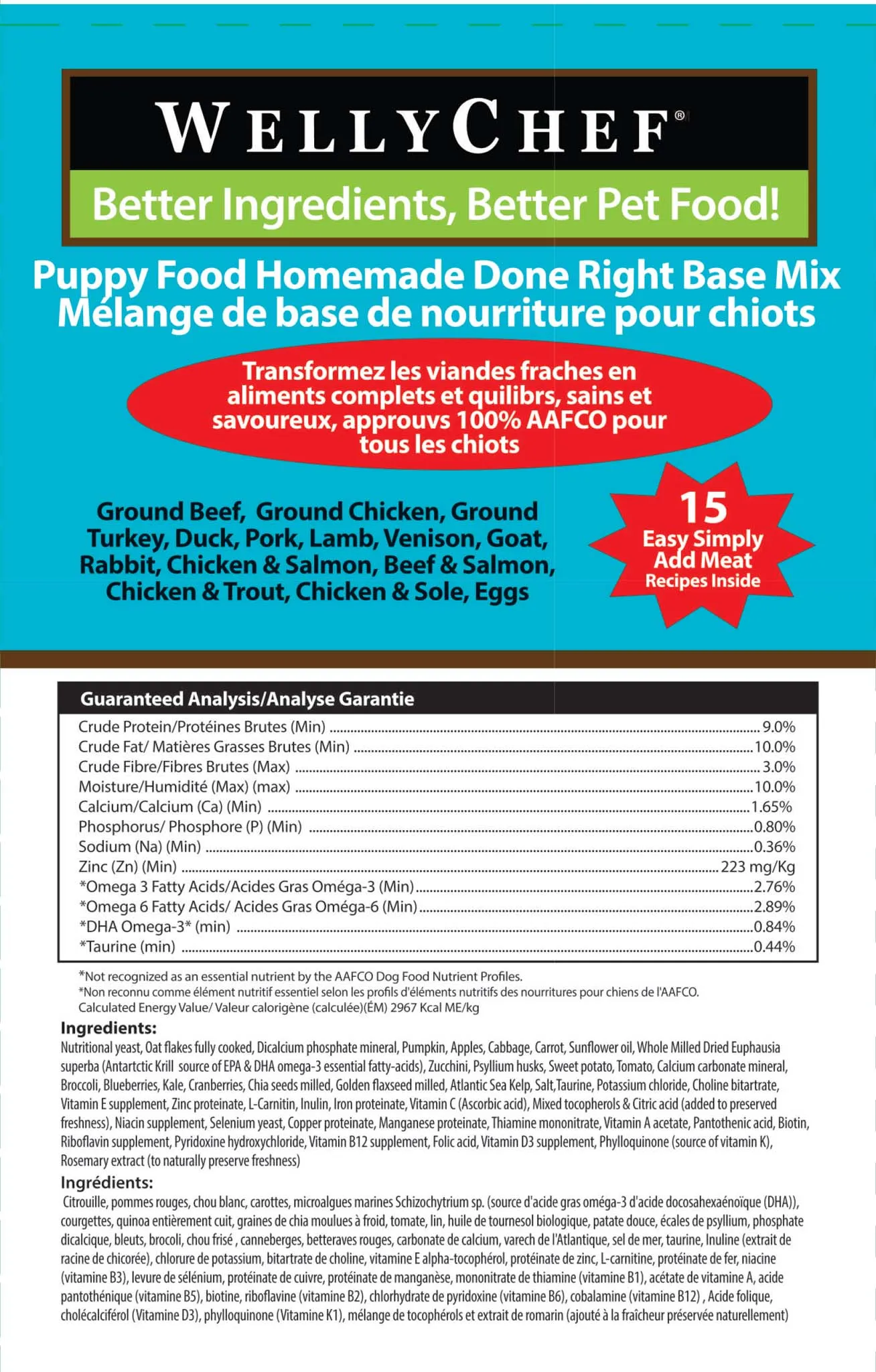 WellyChef  Homemade Puppy Food Done Right Base Mix - Just Add Fresh Meat